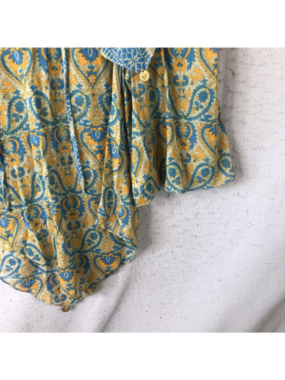 Vintage Fairy Grunge Top Womens S Blue Paisley Coin Trim Boho Festival Statement - Picture 10 of 16